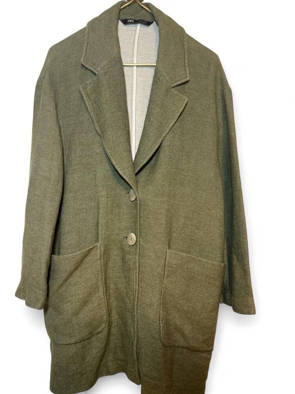 Zara Linen Blend Olive Green Oversized Blazer Jacket | S | EUC - Picture 2 of 8